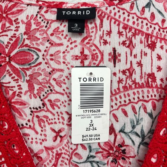 NWT Torrid Crinkle Gauze Crochet Inset Lace Up Sleeveless Top 3X Boho Cottage - Picture 7 of 12